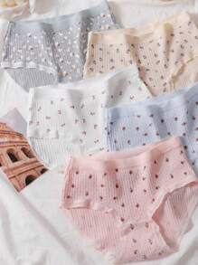 Chica preadolescente 5 piezas Bragas con estampado floral ribete con encaje - Multicolor - Ver 3