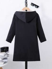 SHEIN Chico preadolescente 1 pieza Gabardina de dos tonos con capucha - Negro - Ver 2