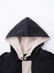 SHEIN Chico preadolescente 1 pieza Gabardina de dos tonos con capucha - Negro - Ver 3