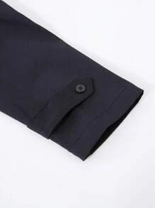 SHEIN Chico preadolescente 1 pieza Gabardina de dos tonos con capucha - Negro - Ver 4