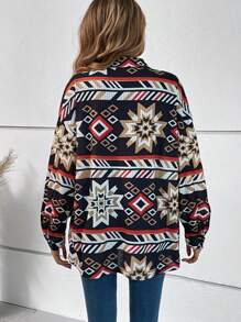 SHEIN Clasi 幾何印花落肩袖開門襟外套 - 彩色 - 查看 5