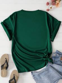 SHEIN EZwear 大碼字母圖案T恤 - 墨綠色 - 查看 2