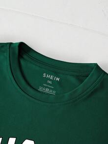 SHEIN EZwear 大碼字母圖案T恤 - 墨綠色 - 查看 4