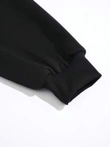 SHEIN EZwear Oversized Letter & Portrait Graphic Round Neck Sweatshirt For Women - Black - View 6