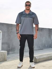 Manfinity Homme Hombres talla grande Camisa polo con estampado de rayas - Gris Oscuro - Ver 5