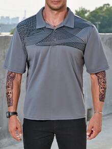 Manfinity Homme Hombres talla grande Camisa polo con estampado de rayas - Gris Oscuro - Ver 6