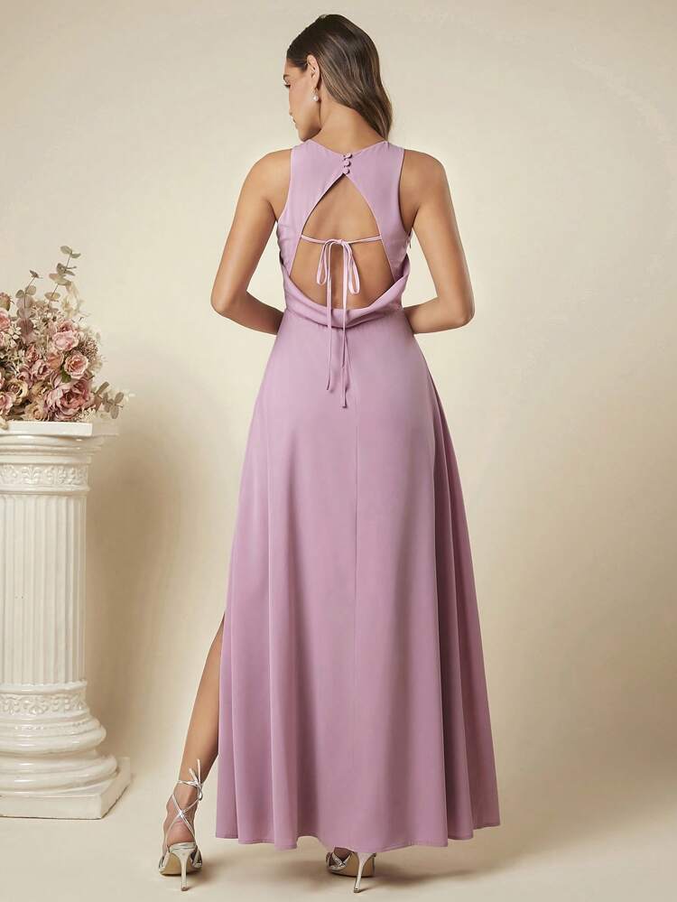 Tie Backless Split Thigh Bridesmaid Dress