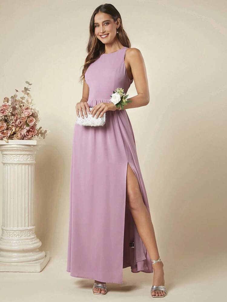 Tie Backless Split Thigh Bridesmaid Dress