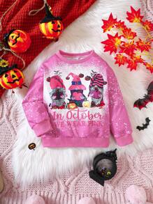 SHEIN Young Girl 1pc Cartoon Print Sweatshirt - Pink - View 8