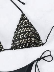 Bộ bikini buộc dây tam giác Halter - màu đen - Xem 6
