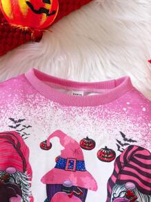 SHEIN Young Girl 1pc Cartoon Print Sweatshirt - Pink - View 5