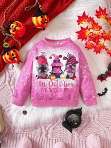 SHEIN Young Girl 1pc Cartoon Print Sweatshirt - Pink - View 1