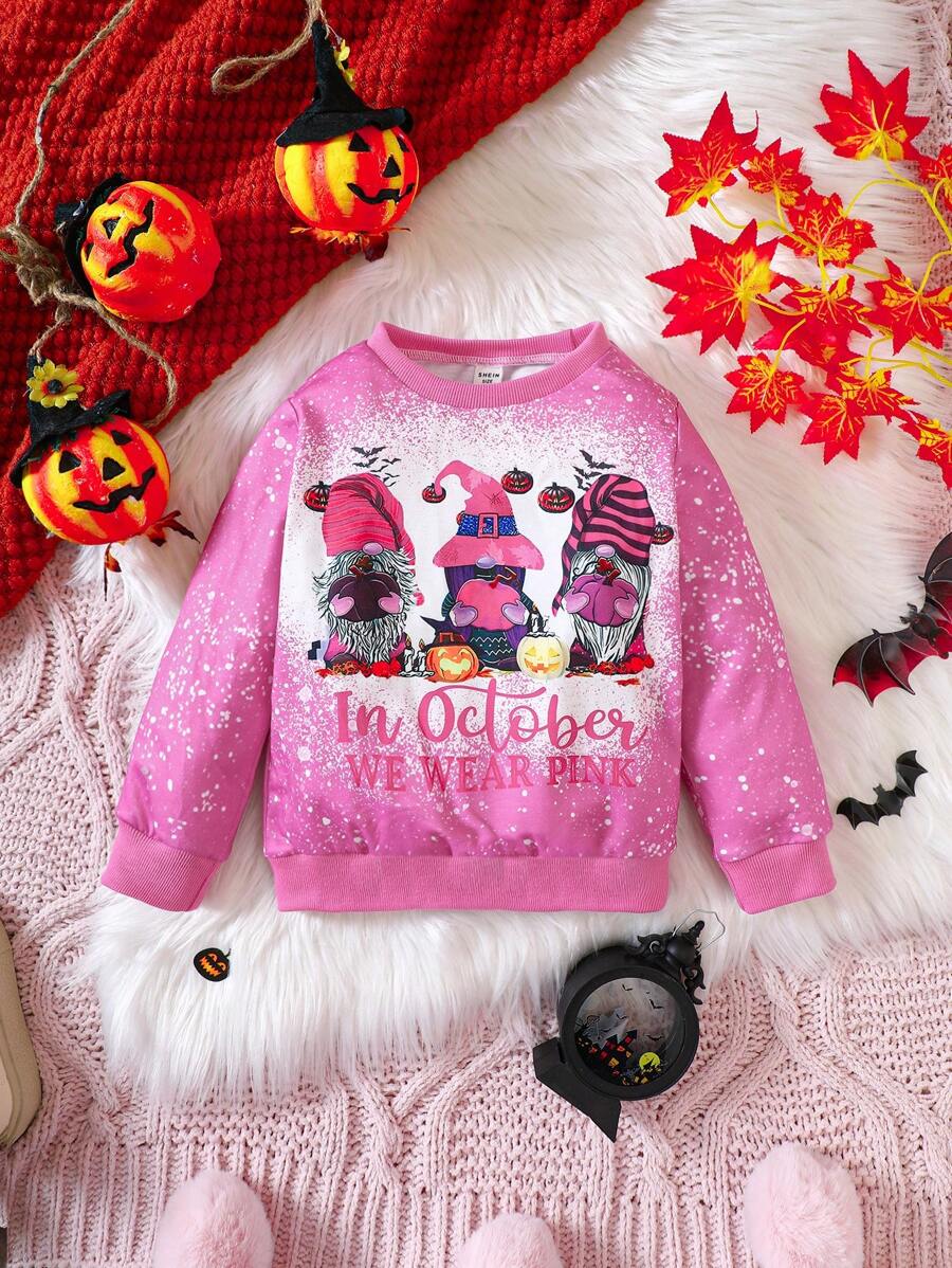 SHEIN Young Girl 1pc Cartoon Print Sweatshirt - Pink - View 1