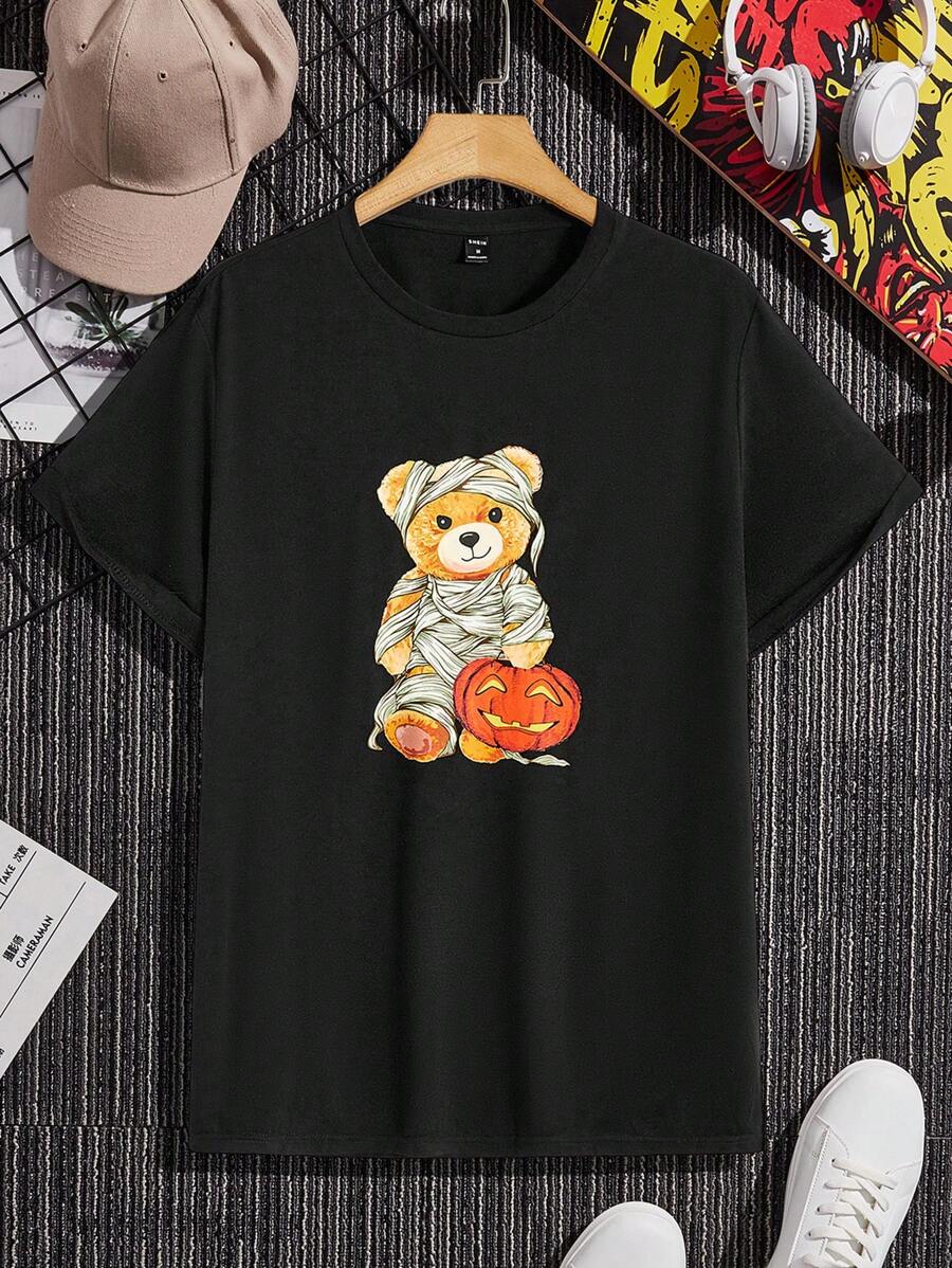 Manfinity RebelGame 男士小熊印花T恤 - 黑色 - 查看 1