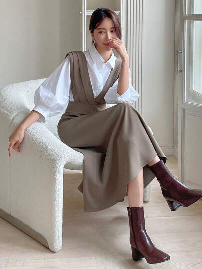 DAZY Solid Overall Dress Without Blouse