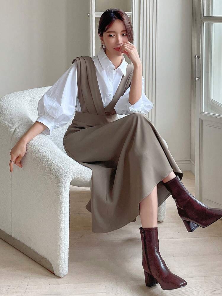 Solid Overall Dress Without Blouse Maxi Dress