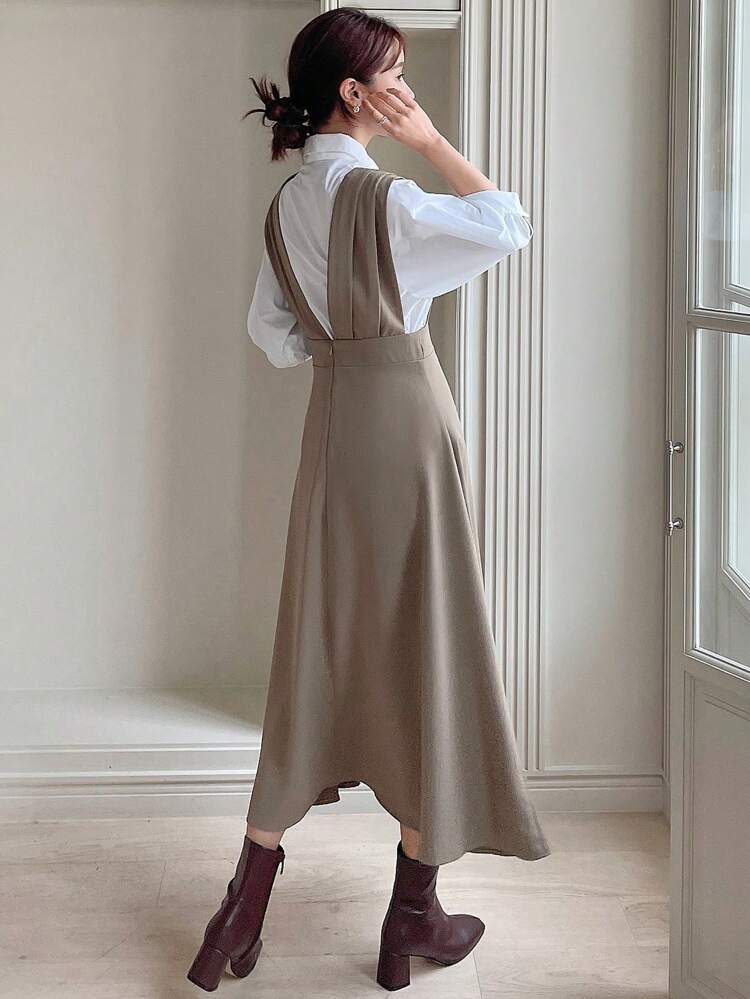 Solid Overall Dress Without Blouse Maxi Dress