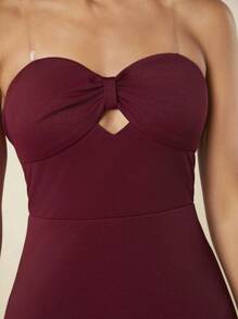 SHEIN Belle Burgundy Red Twist Front Split Thigh Dress - Burgundy - View 8