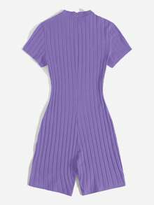 SHEIN EZwear Plus Mock Neck Ribbed Knit Unitard Romper - Violet Purple - View 2