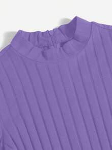 SHEIN EZwear Plus Mock Neck Ribbed Knit Unitard Romper - Violet Purple - View 6