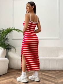 SHEIN EZwear Striped Print Cami Dress - Red and White - View 2