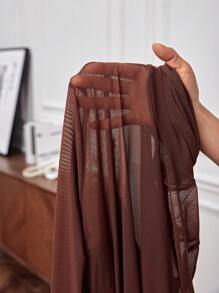 SHEIN Privé High Neck Mesh Panel Lettuce Trim Bodycon Dress - Rust Brown - View 6