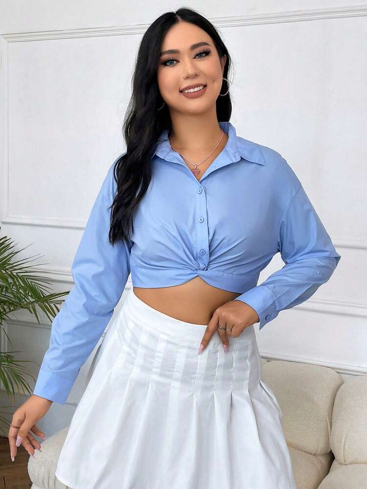 Plus Twist Front Crop Shirt