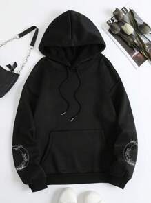 INAWLY Mushroom Print Drawstring Thermal Lined Hoodie,Long Sleeve Tops Graduation,Back To School Outfits,Graduation,Teacher Outfits For Women,Back To School Pullover Fall Outfit - Black - View 2