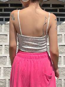 DAZY 碎花吊带背心，波西米亚风露脐女式上衣，度假邮轮 - 白色 - 查看 2