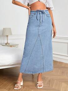 SHEIN Frenchy High Waist Belted Denim Skirt
