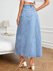 SHEIN Frenchy High Waist Belted Denim Skirt