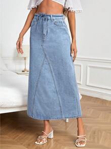 SHEIN Frenchy High Waist Belted Denim Skirt