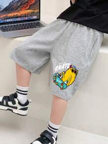 Tween Boy Cartoon Graphic Shorts - Grey - View 1