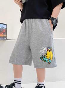 Tween Boy Cartoon Graphic Shorts - Grey - View 3