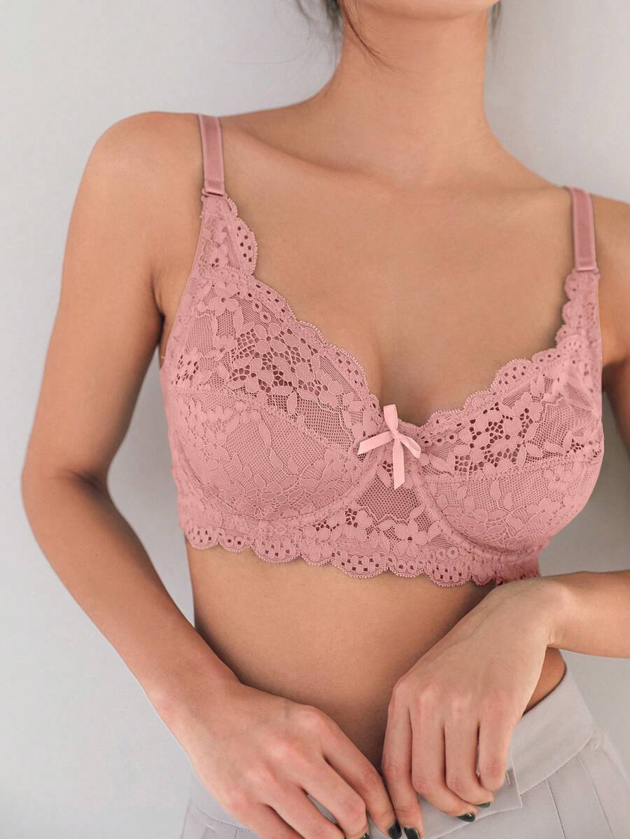 DAZY Floral Lace Underwire Bra,Back To School Clothes - Coral Pink - View 1
