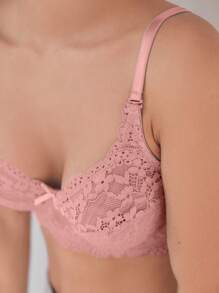 DAZY Floral Lace Underwire Bra,Back To School Clothes - Coral Pink - View 3