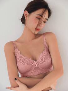 DAZY Floral Lace Underwire Bra,Back To School Clothes - Coral Pink - View 4