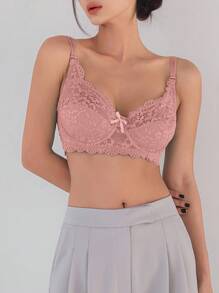 DAZY Floral Lace Underwire Bra,Back To School Clothes - Coral Pink - View 5
