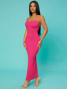 SHEIN SXY Vestido ajustado unicolor con tira cruzada de espalda abierta - Rosa Fucsia - Ver 6