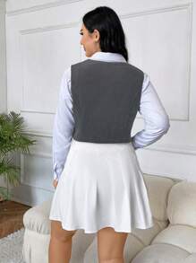 SHEIN EZwear Plus Button Front Vest Blazer Without Shirt - Dark Grey - View 3