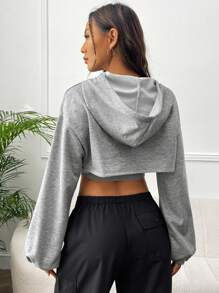 SHEIN EZwear Drop Shoulder Super Crop Drawstring Hoodie & Cami Top In Fall/Winter