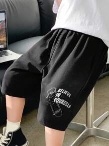 Tween Boy Letter Graphic Shorts - Black - View 1