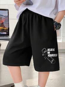 Tween Boy Letter Graphic Shorts - Black - View 3