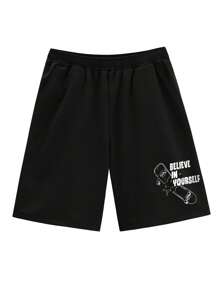 Tween Boy Letter Graphic Shorts - Black - View 6