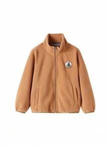 Tween Boy Letter Patched Detail Coat - Coffee Brown - View 1