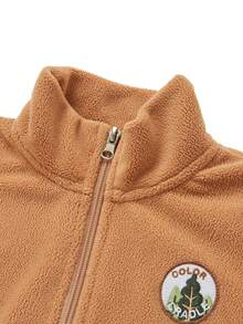 Tween Boy Letter Patched Detail Coat - Coffee Brown - View 5