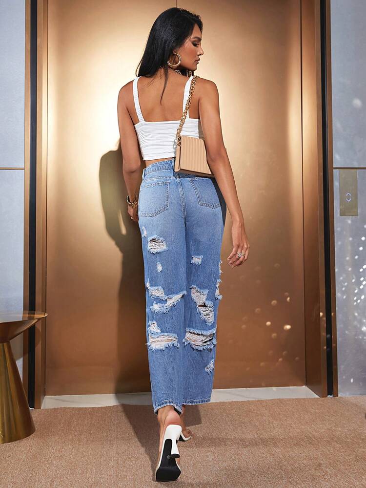 Ripped Straight Leg Jeans