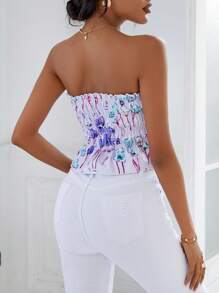 SHEIN VCAY Floral Print Hanky Hem Tube Top - Purple - View 2