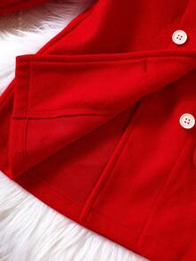 Baby Girl Double Breasted Borg Collar Bow Front Coat & Hat - Red - View 7