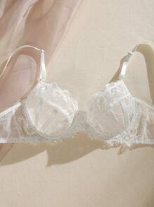 SHEIN Floral Lace Underwire Lingerie Set Bridallingerie - White - View 9